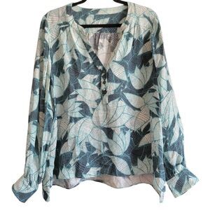 Parker Palm Breeze Button Front Flare Sleeve Blouse Size 2XL *Tags removed